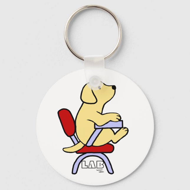 Yellow Labrador Student 1 Cartoon Keychain (Front)