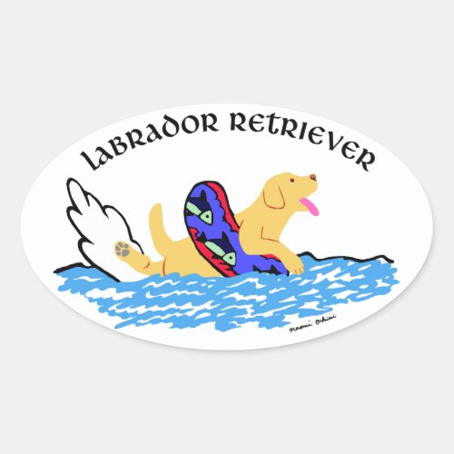 Yellow Labrador Swimming Oval Sticker
