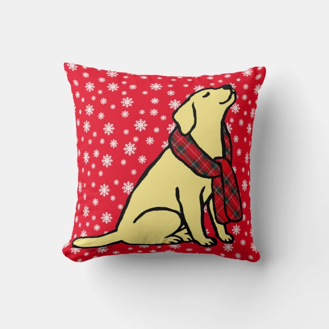 Yellow Labrador Tartan Scarf 2 Throw Pillow (Front)