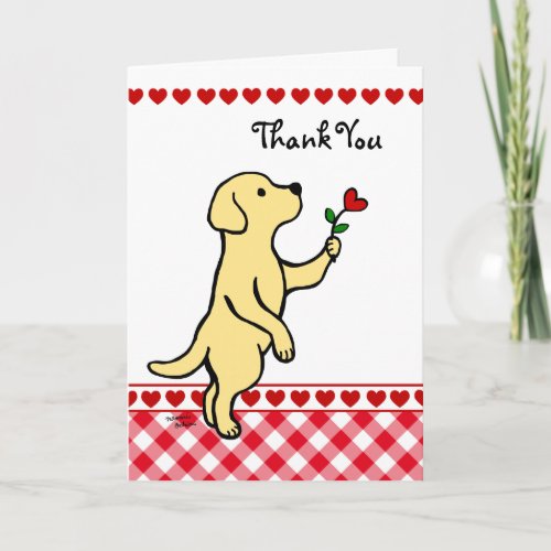 Yellow Labrador Tiny Heart Flower Cartoon Thank You Card