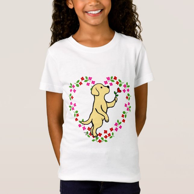 Yellow Labrador Tiny Heart Flower T-Shirt (Front)