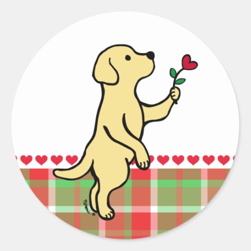 Yellow Labrador Tiny Heart Flower Valentine Classic Round Sticker