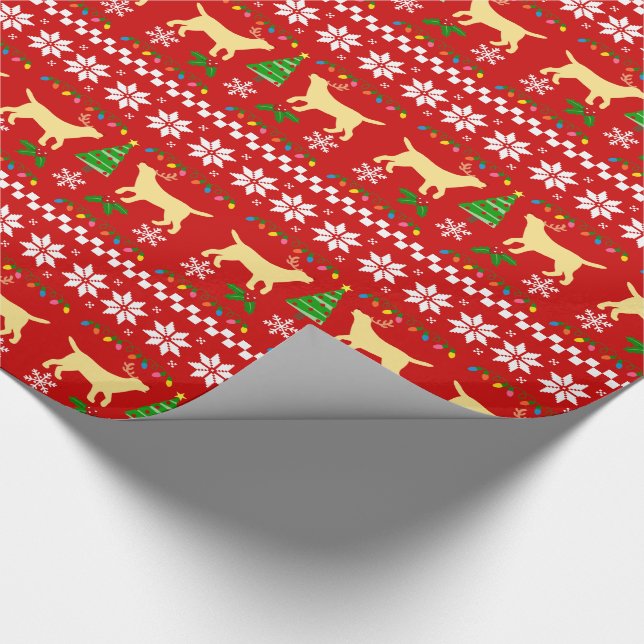 Yellow Labrador Ugly Christmas Pattern Wrapping Paper (Corner)
