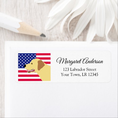 Yellow Labrador US Flag Return Address Label