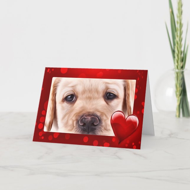 Yellow Labrador Valentine Puppy Holiday Card (Front)
