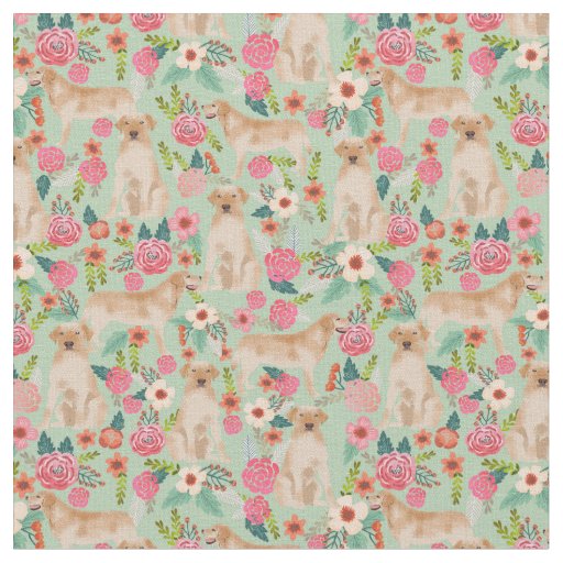 Yellow Labrador vintage florals mint Fabric