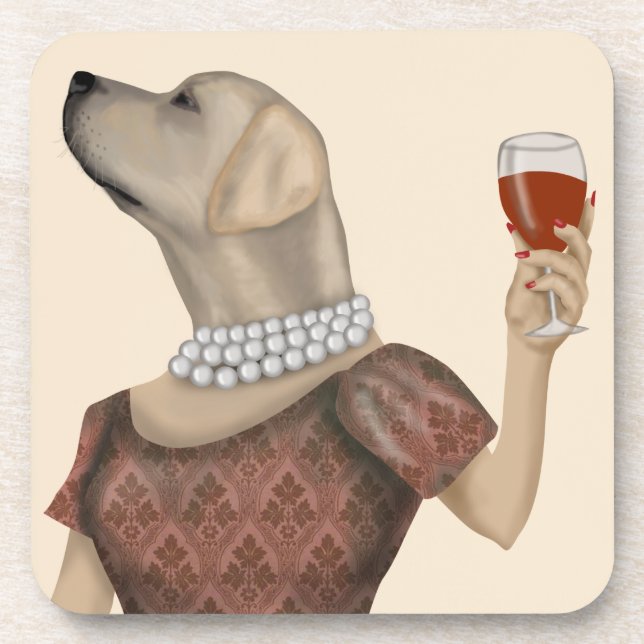 Yellow Labrador Wine Snob Beverage Coaster (Front)