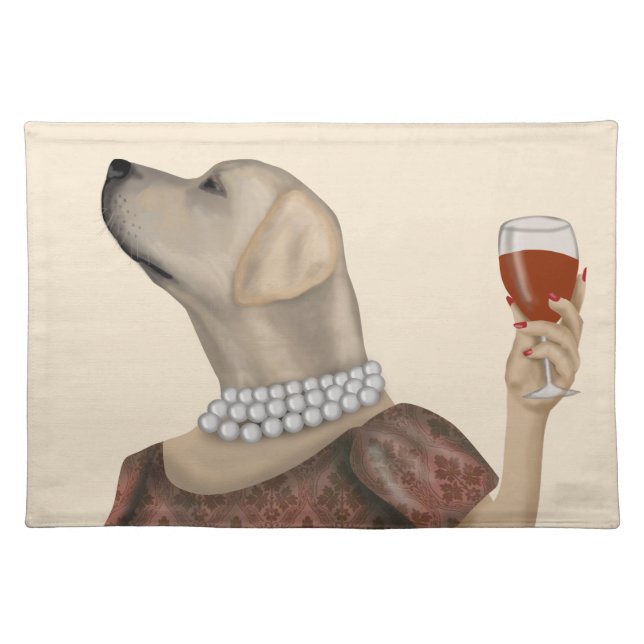Yellow Labrador Wine Snob Cloth Placemat (Front)