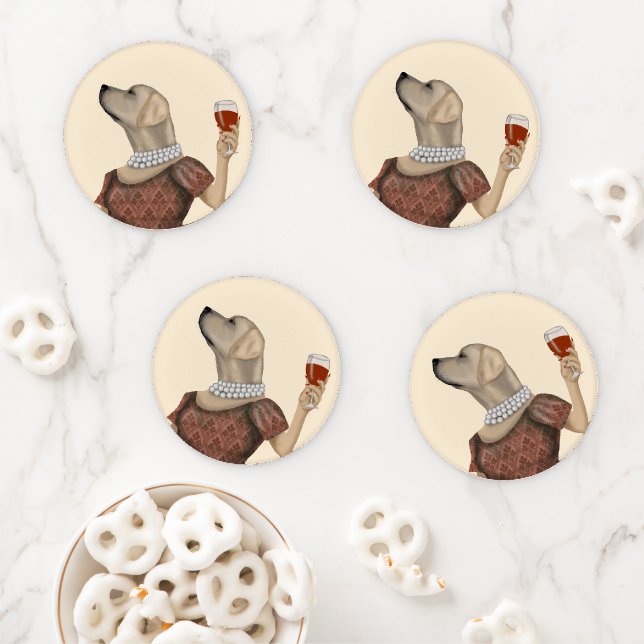 Yellow Labrador Wine Snob Coaster Set (In Situ)