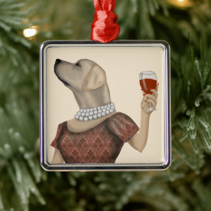 Yellow Labrador Wine Snob Metal Ornament