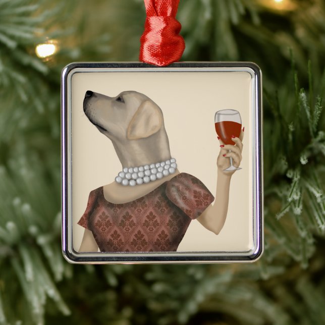 Yellow Labrador Wine Snob Metal Ornament (Tree)