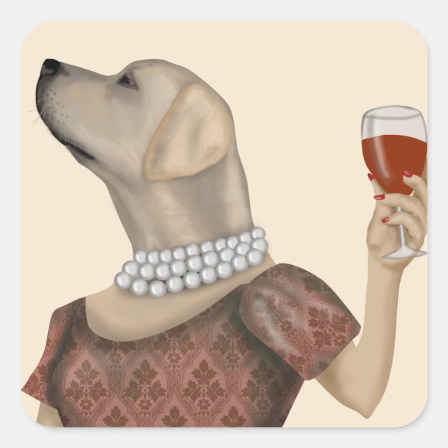 Yellow Labrador Wine Snob Square Sticker (Front)