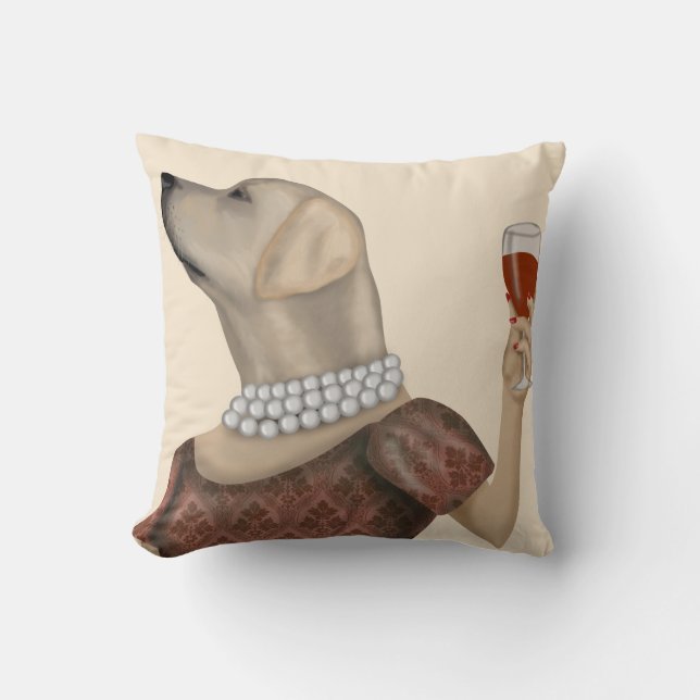 Yellow Labrador Wine Snob Throw Pillow (Front)