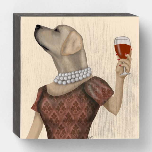 Yellow Labrador Wine Snob Wooden Box Sign (Front Horizontal)