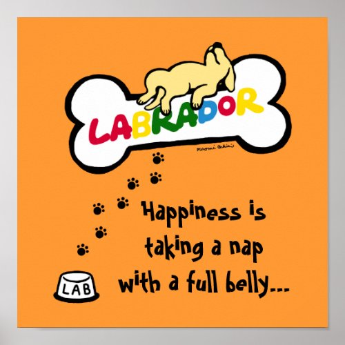 Yellow Labrador with a full belly Cartoon Poster