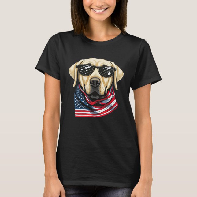 Yellow Labrador With American Flag Patriotic For 4 T-Shirt (Front)