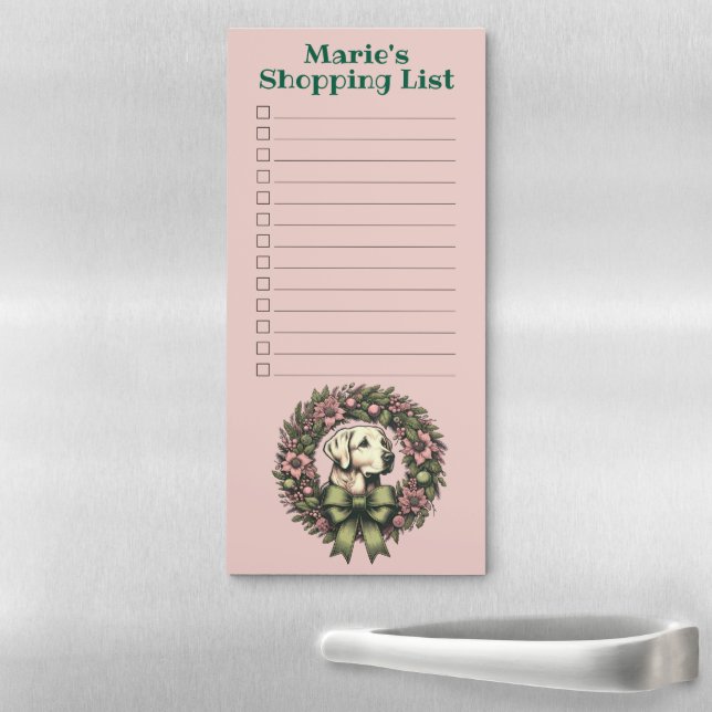 Yellow Labrador Xmas Wreath Shopping List Magnetic Notepad (In Situ)