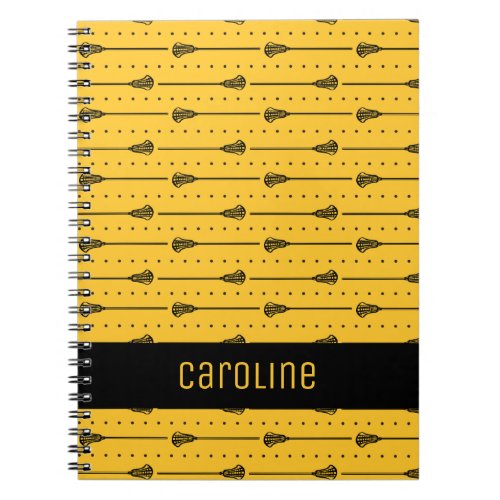 Yellow Lacrosse Black Sticks  Dotted Lines Notebook