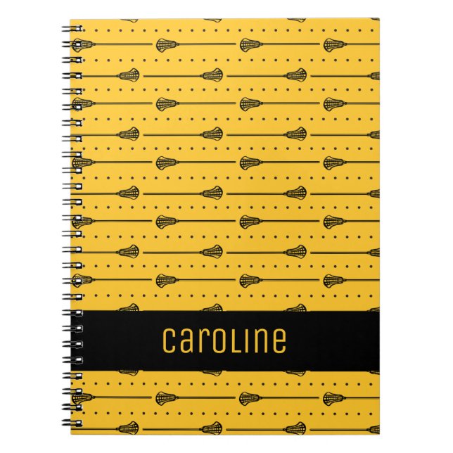 Yellow Lacrosse Black Sticks & Dotted Lines Notebook (Front)