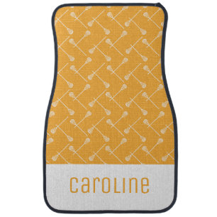Yellow Lacrosse White Sticks Patterned Car Floor Mat
