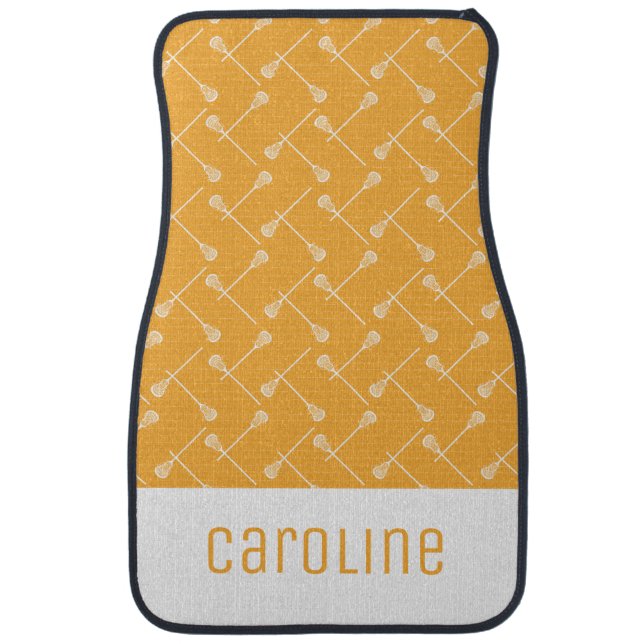 Yellow Lacrosse White Sticks Patterned Car Floor Mat (Front)