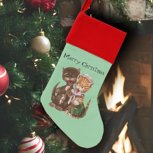 Yellow Lady Cat Giving Gift of Rats Male Cat Christmas Stocking