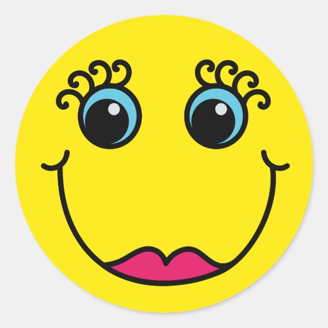 Yellow Lady Emoji Face Classic Round Sticker (Front)
