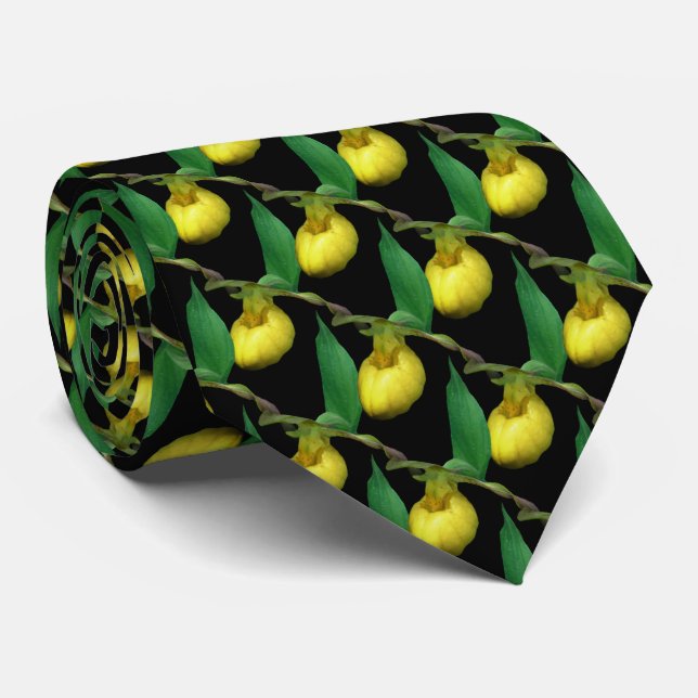 Yellow Lady Slipper Flower Nature Neck Tie (Rolled)