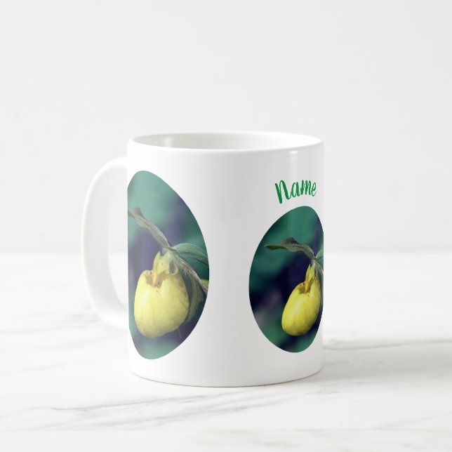 Yellow Lady Slipper Flower Personalized Coffee Mug (Front Left)