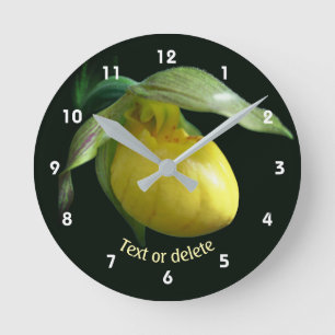 Yellow Lady Slipper Flower Personalized Round Clock