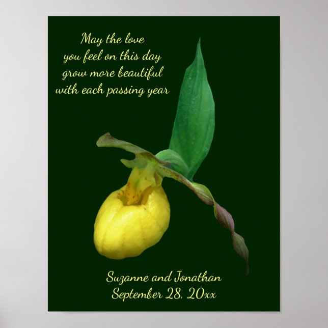 Yellow Lady Slipper Flower Wedding Personalized Poster (Front)