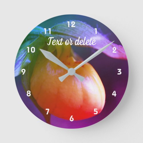 Yellow Lady Slipper Orchid Abstract Personalized  Round Clock