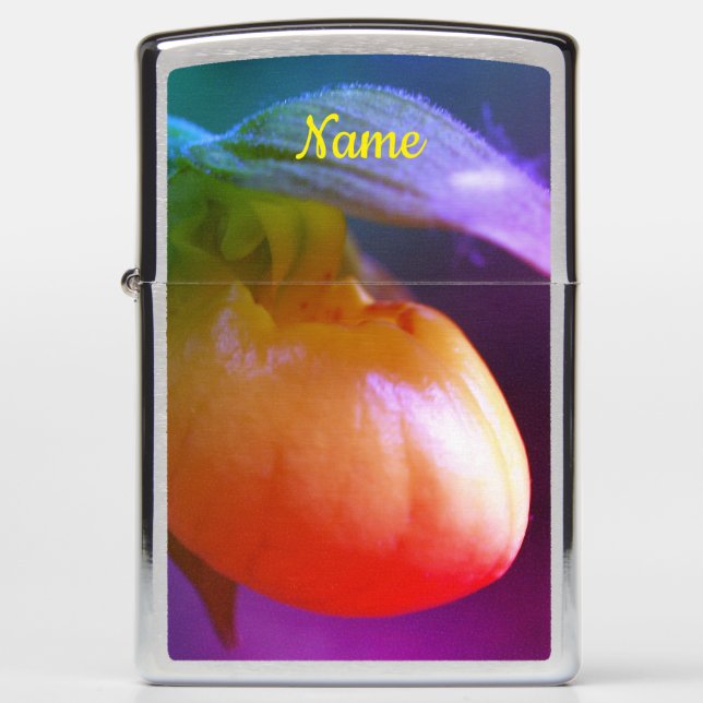 Yellow Lady Slipper Orchid Abstract Personalized Zippo Lighter (Front)