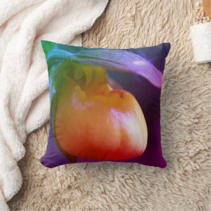 Yellow Lady Slipper Orchid Flower Art Throw Pillow