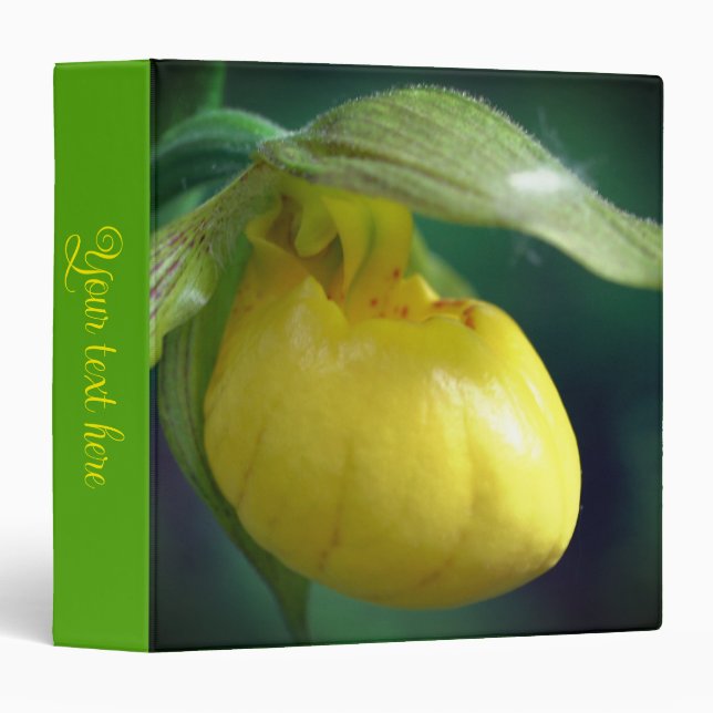 Yellow Lady Slipper Orchid Flower Personalized 3 Ring Binder (Front/Spine)