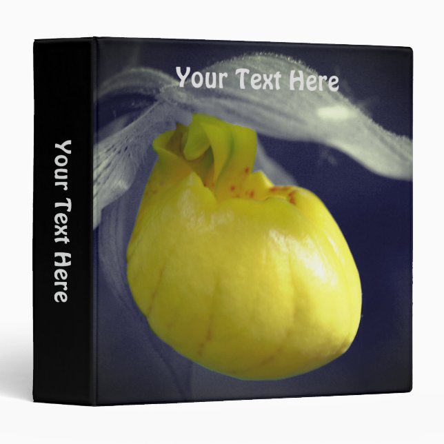 Yellow Lady Slipper Orchid Flower Personalized 3 Ring Binder (Front/Spine)