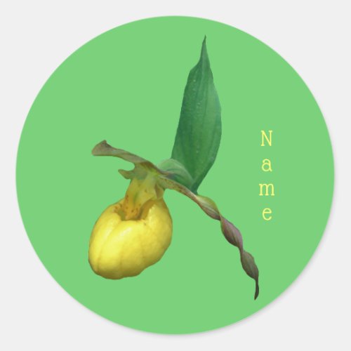 Yellow Lady Slipper Orchid Flower Personalized Classic Round Sticker