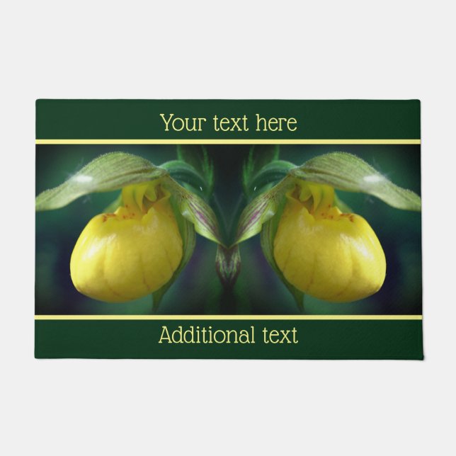 Yellow Lady Slipper Orchid Flower Personalized Doormat (Front)