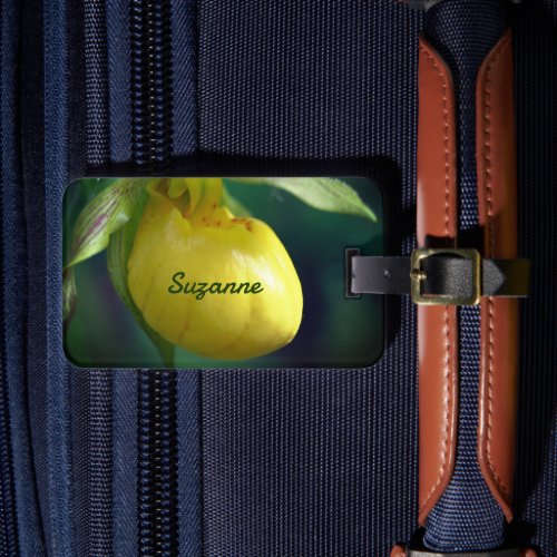 Yellow Lady Slipper Orchid Flower Personalized Luggage Tag