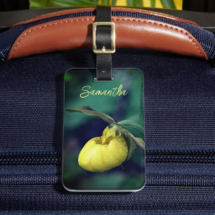 Yellow Lady Slipper Orchid Flower Personalized Luggage Tag