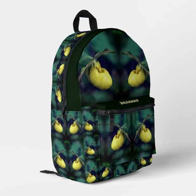 Yellow Lady Slipper Orchid Flower Personalized Printed Backpack (Back Corner Left)