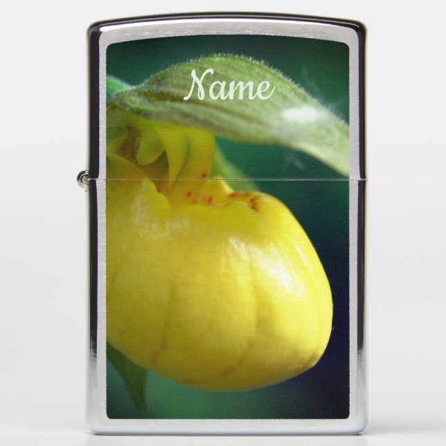 Yellow Lady Slipper Orchid Flower Personalized Zippo Lighter (Front)