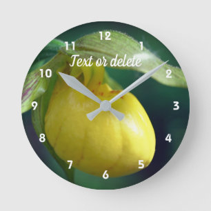 Yellow Lady Slipper Orchid Personalized Round Clock
