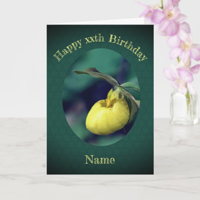 Yellow Lady Slipper Personalized Birthday  Card (Orchid)