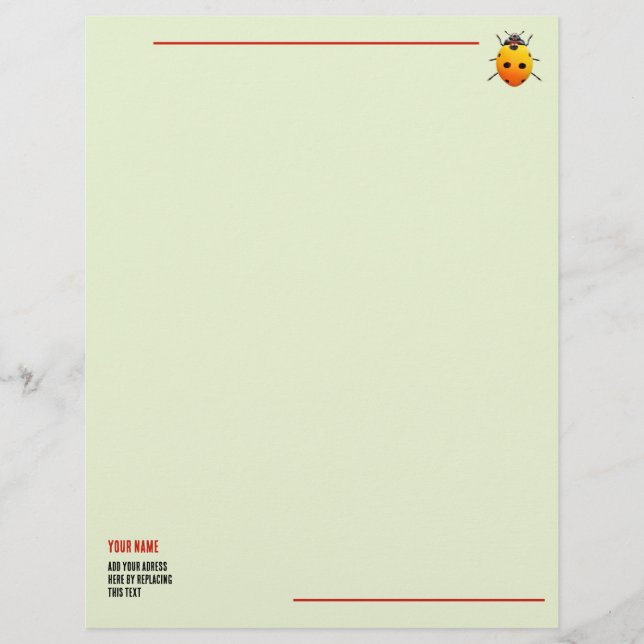 Yellow Ladybug Personalized Name and Address Letterhead
