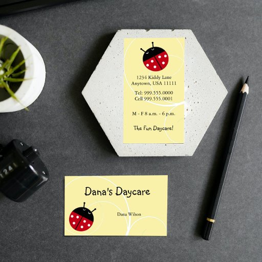 Customizable Yellow Ladybug Daycare Business Card