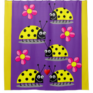 Yellow ladybug purple children's showercurtain shower curtain