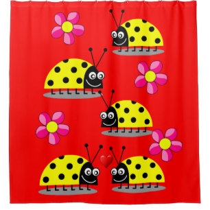 Yellow ladybug red children's showercurtain shower curtain