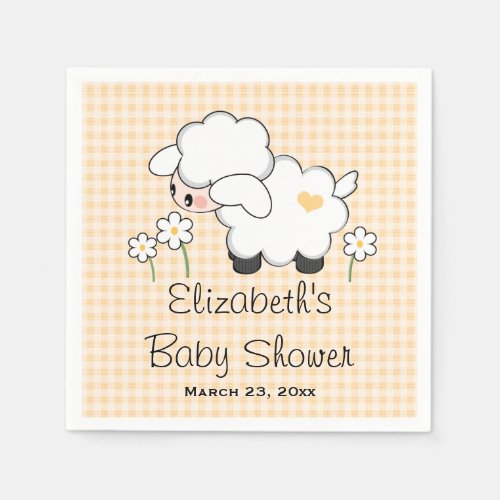Yellow Lamb Gender Neutral Baby Shower Paper Napkins