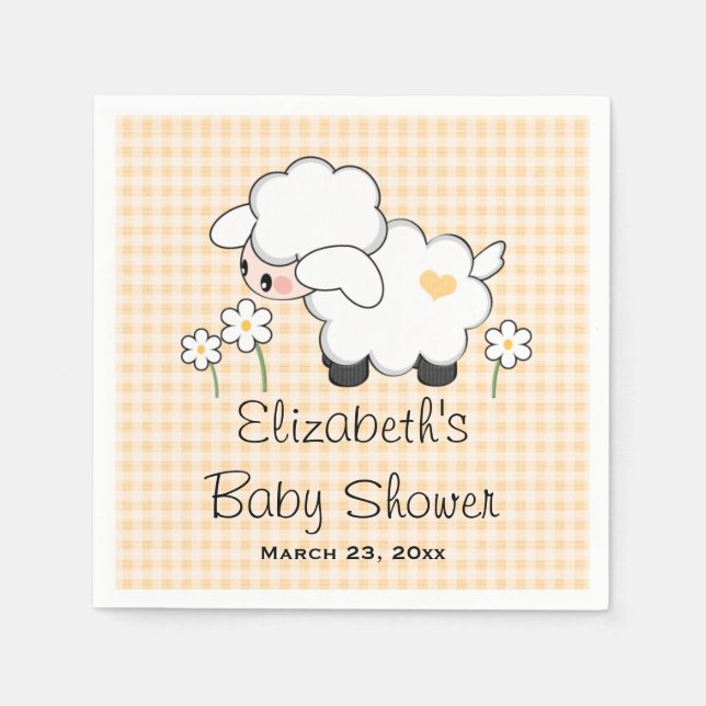 Yellow Lamb Gender Neutral Baby Shower Paper Napkins (Front)